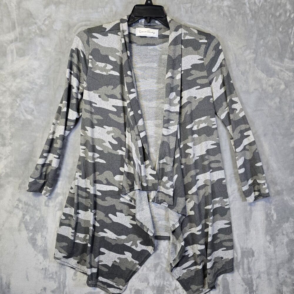 French Laundry Open Front Cardigan Womens Small Multi Gray Camo Pattern